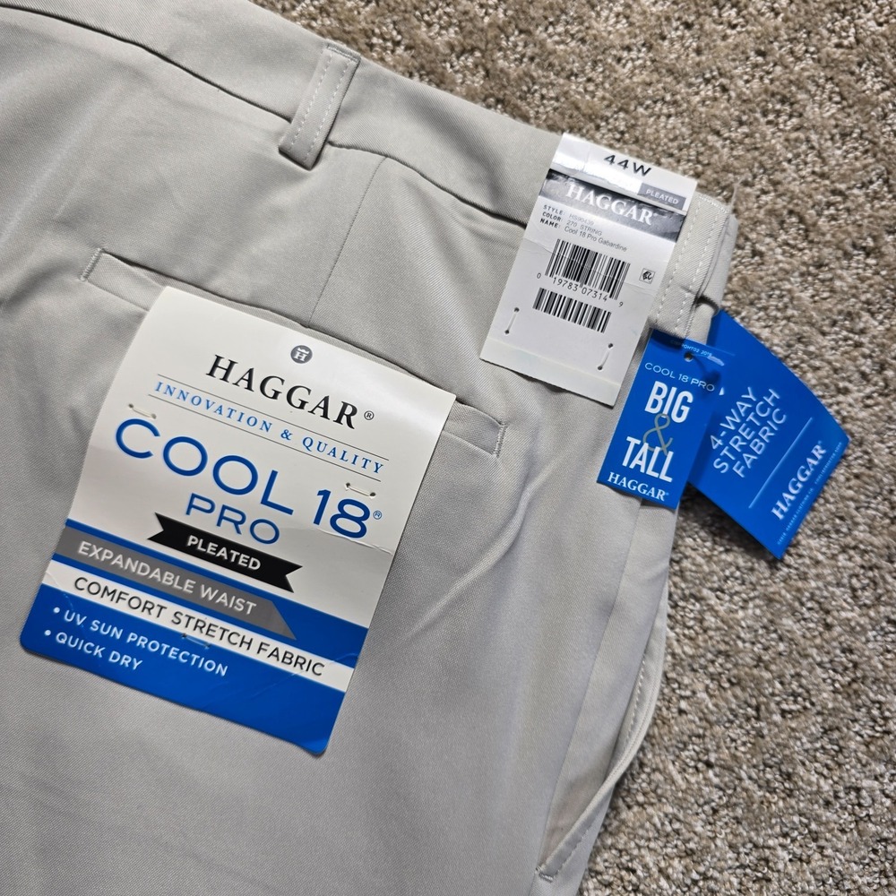 Haggar Cool 18 Pro 44W Pleated Shorts Gray Stone Beige Stretch Big Tall NWT
